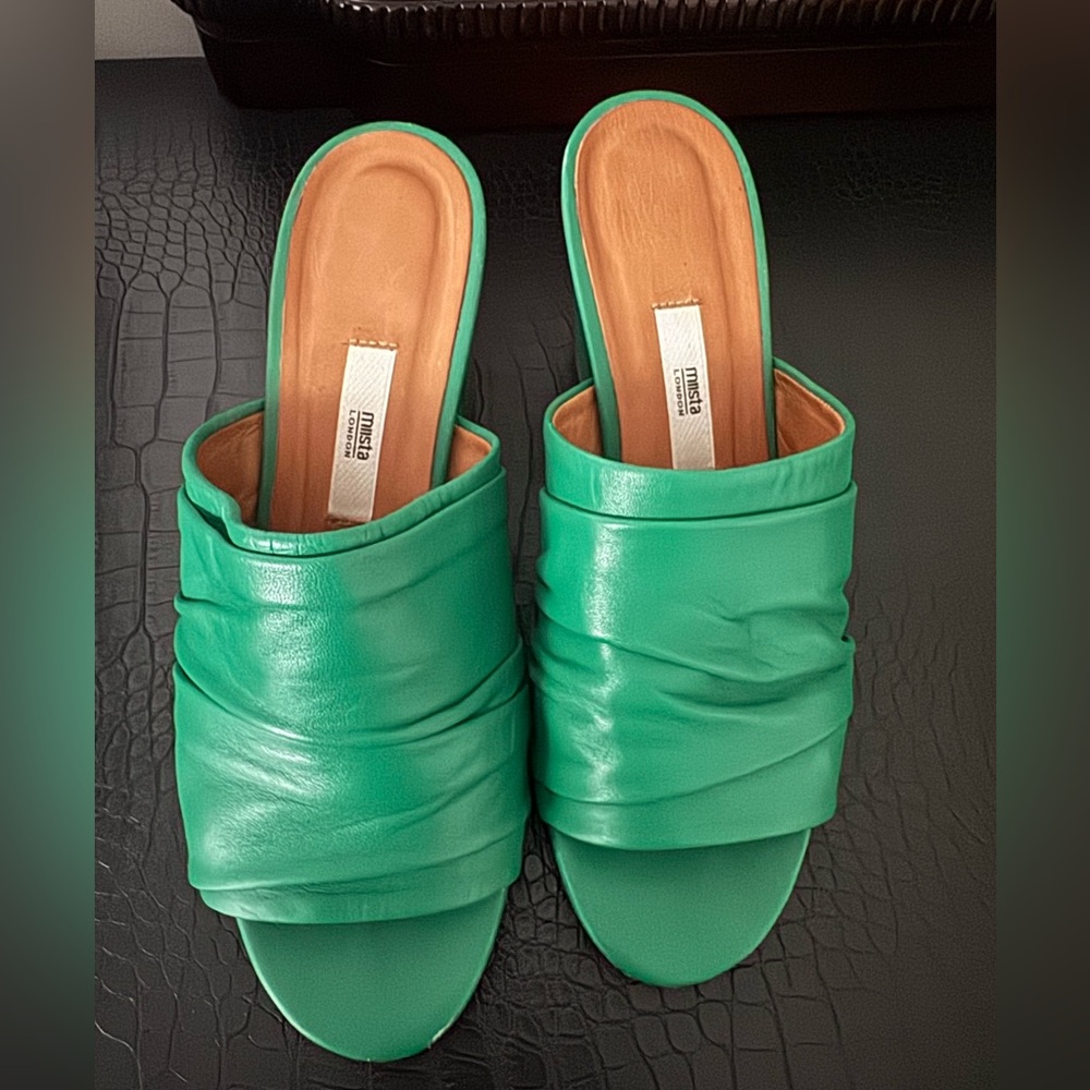 Miista Green Leather Mules